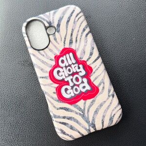 Pink Zebra Print Phone Case with Red 'All Glory To God' Graphic